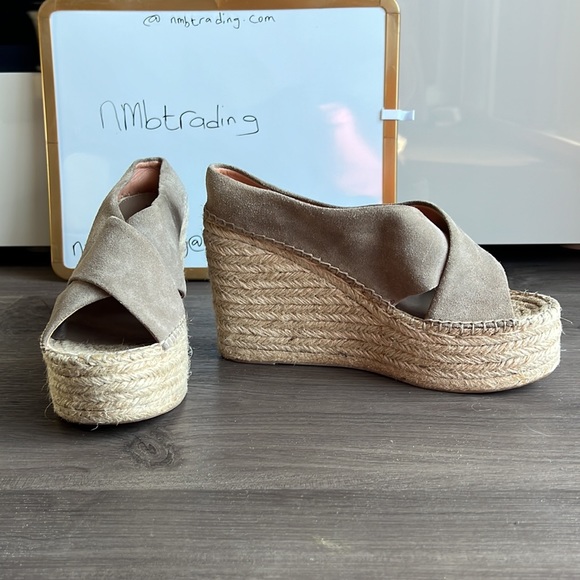 Sigerson Morrison sueded gray leather cork platform wedge slip on peep toe wedge - Picture 12 of 16